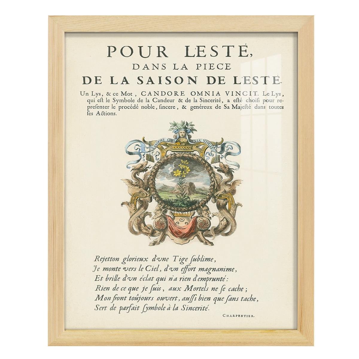Printed Embellished Bookplate VI - Framed Print w/glass - Natural Wood