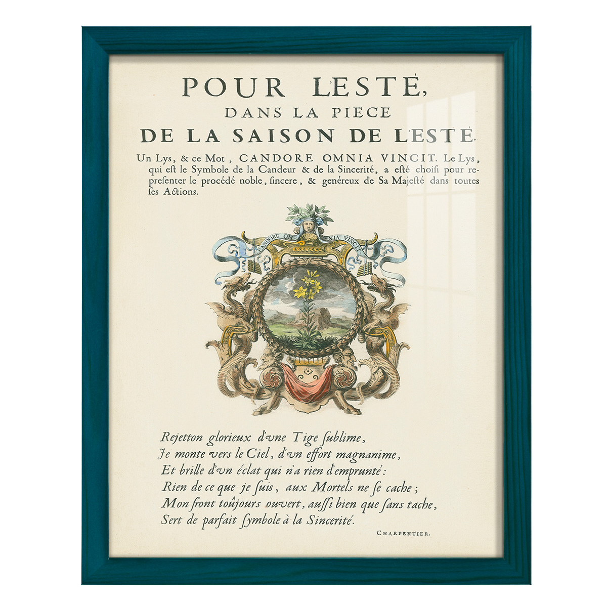 Printed Embellished Bookplate VI - Framed Print w/glass - Ocean Blue