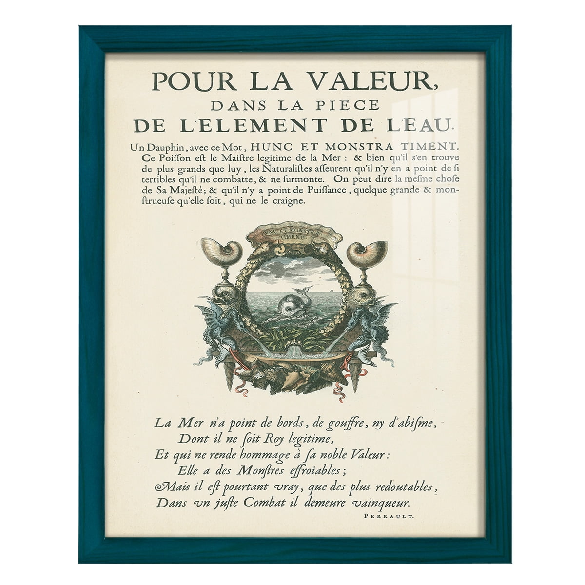 Printed Embellished Bookplate VII - Framed Print w/glass - Ocean Blue