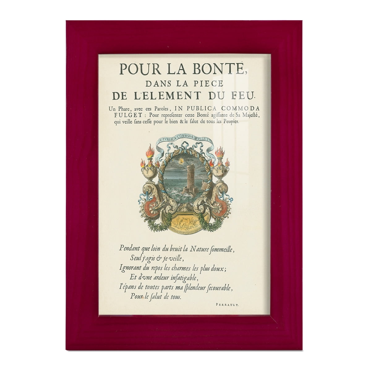 Printed Embellished Bookplate VIII - Framed Print w/glass - Cherry Red
