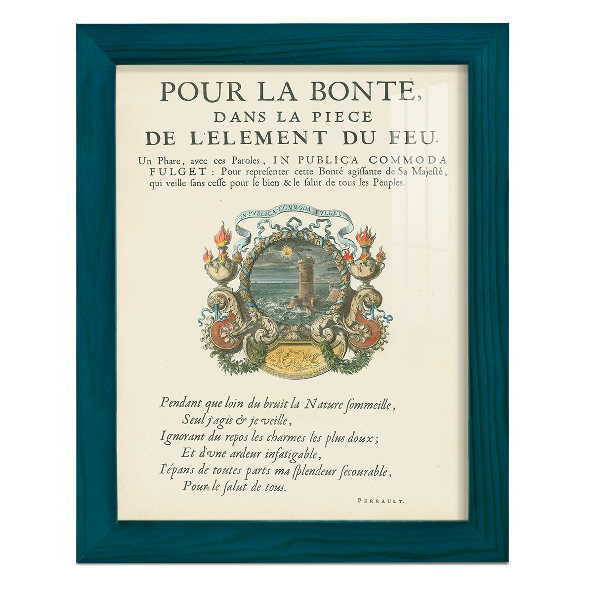 Printed Embellished Bookplate VIII - Framed Print w/glass - Ocean Blue