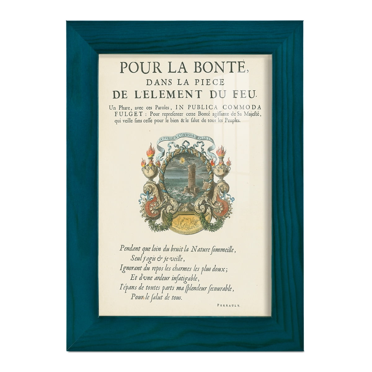 Printed Embellished Bookplate VIII - Framed Print w/glass - Ocean Blue