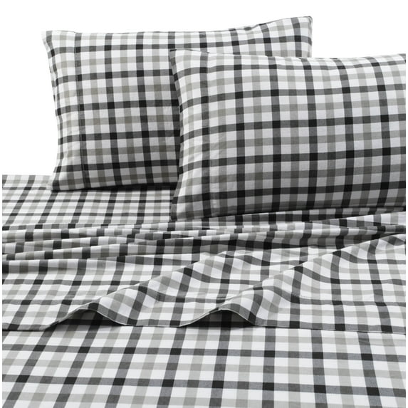 Printed Flannel 4 Piece Micro Plaid Sheet Set by Tribeca Living