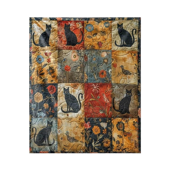Printed Flannel Blanket Black Cat and Flowers Printed Blanket Vintage Plaid Throw Blankets Warm Keeping Supplies for Family Sofa Bedroom 29.53"X39.37" 39.37"X59.06" 51.18"X59.06" 59.06"X78.74"