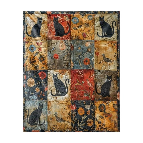 Printed Flannel Blanket Black Cat and Flowers Printed Blanket Vintage Plaid Throw Blankets Warm Keeping Supplies for Family Sofa Bedroom 29.53"X39.37" 39.37"X59.06" 51.18"X59.06" 59.06"X78.74"