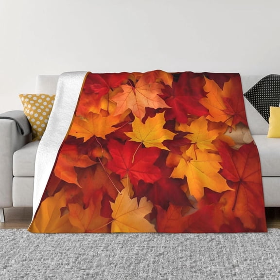 Printed Flannel Blanket Decorative, Autumn Leaves Fall Soft Throw Blankets for Bed Sofa, Couch, Chair Decor All Season Gifts 50"x40"