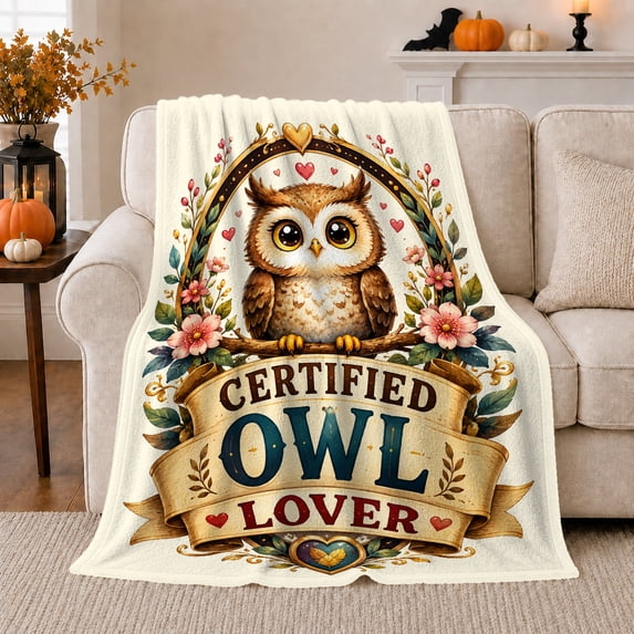 Flower Ribbion Printed Flannel Throw Blanket Certified Owl Lover Floral Arch and ...