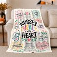 thumbnail image 1 of Printed Flannel Throw Blanket Nurses Heal With Heart Lettering and Colorful Medical Illustrations, 1 of 9