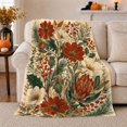 thumbnail image 1 of Printed Flannel Throw Blanket with Autumn Botanical Harvest Pumpkin Mantel, 1 of 9
