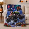 thumbnail image 1 of Printed Flannel Throw Blanket with Christmas Monster Trucks and Snowy Village, 1 of 9
