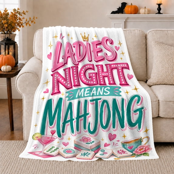 Printed Flannel Throw Blanket with Ladies Night Means Mahjong