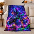 thumbnail image 1 of Printed Flannel Throw Blanket with Neon Wolf on an ATV, 1 of 9