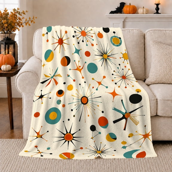 Printed Flannel Throw Blanket with Retro Mid-Century Atomic Starburst autumn celebration