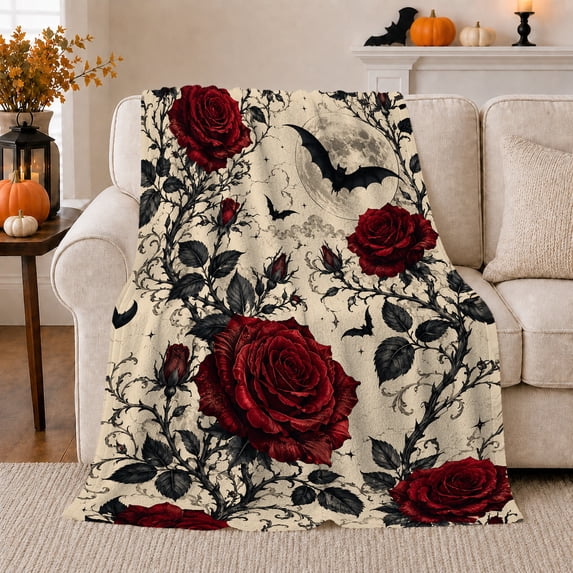 Printed Flannel Throw Blanket with Rose
