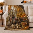 thumbnail image 1 of Printed Flannel Throw Blanket with Rustic Thanksgiving Turkey Harvest Scene Autumn Thanksgiving, 1 of 9
