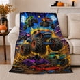 thumbnail image 1 of Printed Flannel Throw Blanket with Shark-Mouth Monster Truck Rally and Stadium Lights, 1 of 9