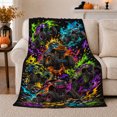 thumbnail image 1 of Printed Flannel Throw Blanket with Stylized Monster Truck Action Graffiti Scene, 1 of 9