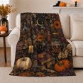 thumbnail image 1 of Printed Flannel Throw Blanket with Sunflowers, Pumpkins, Bottles and Books Print, 1 of 9