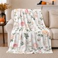 thumbnail image 1 of Printed Flannel Throw Blanket with Vintage Blush Pink Rose Garden Botanical Floral, 1 of 7