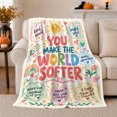 thumbnail image 1 of Printed Flannel Throw Blanket with You Make World Softer Whimsical Heartfelt Affirmation, 1 of 9