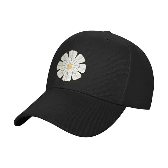 Printed Flower With Camomiles Baseball Cap Adjustable Cotton Athletic Dad Hat Trucker Hats for Men Women Girl Youth Unisex Adult Snapback Cap,Black