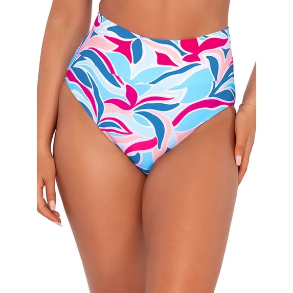 Printed Fold-Over High-Waist Bikini Bottom Swimsuit
