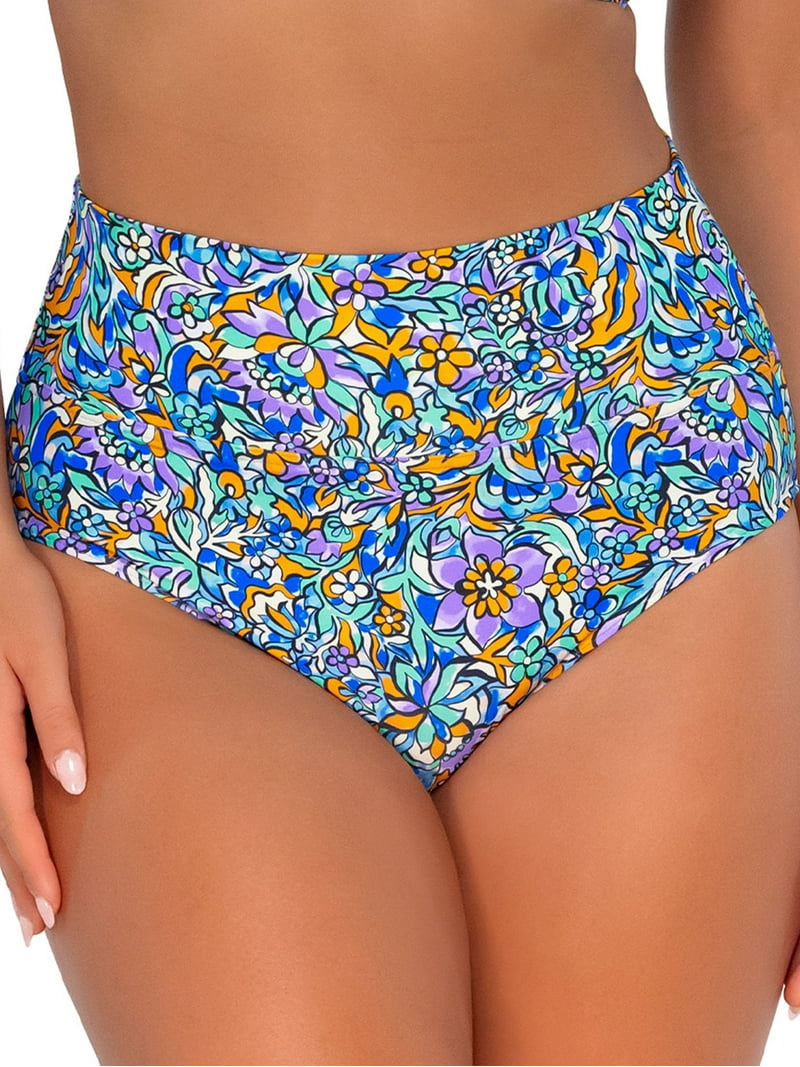 Printed Fold-Over High-Waist Bikini Bottom Swimsuit