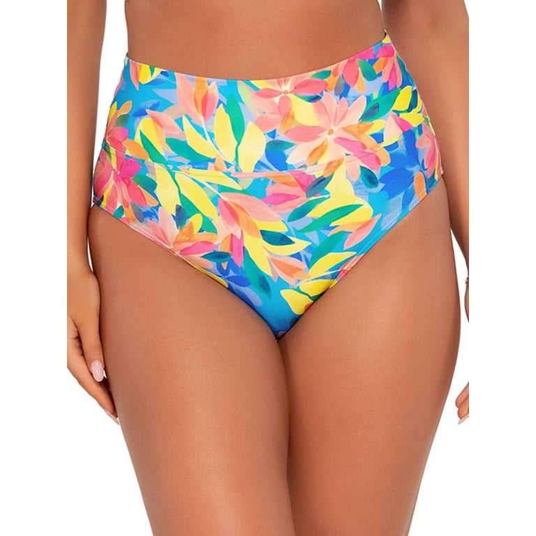 Printed Fold-Over High-Waist Bikini Bottom Swimsuit