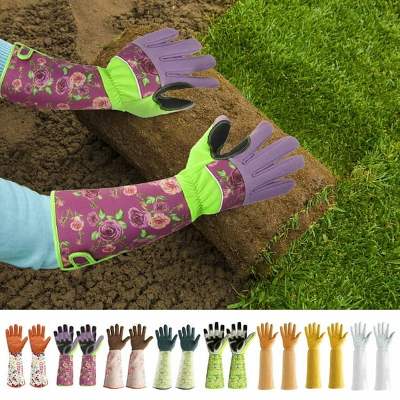 Printed Gardening Gloves Long Sleeve | Puncture Resistant Garden Gloves for Women & Men | Extended Cuff Wrist Protection | Breathable Comfortable Material | Multiuse Yard Work | 1 Pair