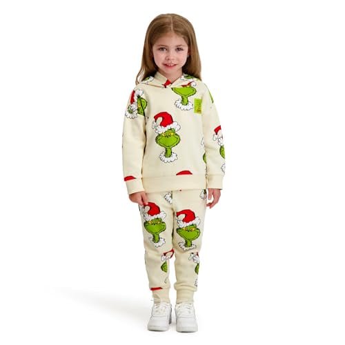 Printed Grinch Hooded Sweatshirt and Jogger Set, Beige, 5T