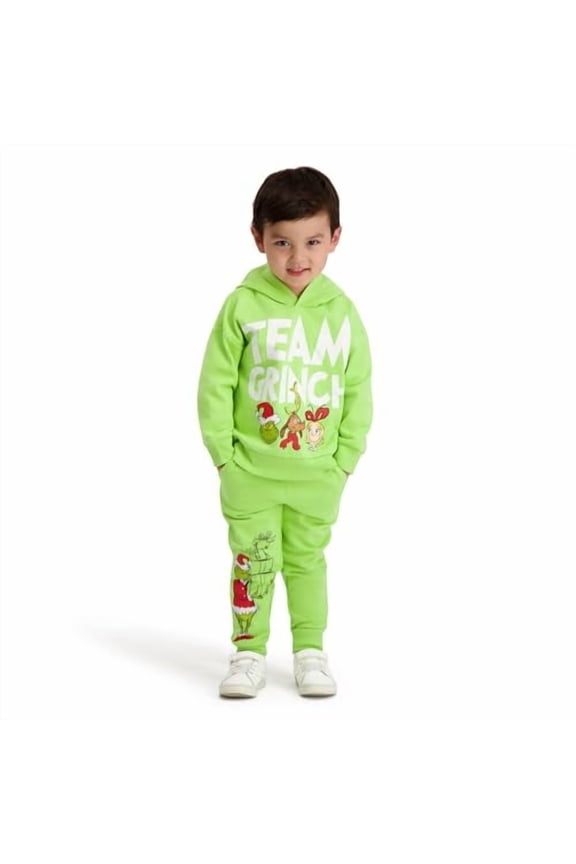 Printed Grinch Hooded Sweatshirt and Jogger Set, Green, 3T