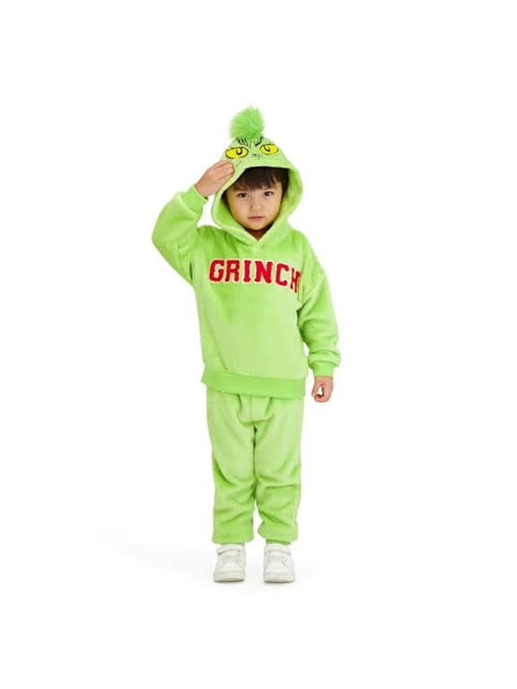 Printed Grinch Hooded Sweatshirt and Jogger Set, Lime, 12M