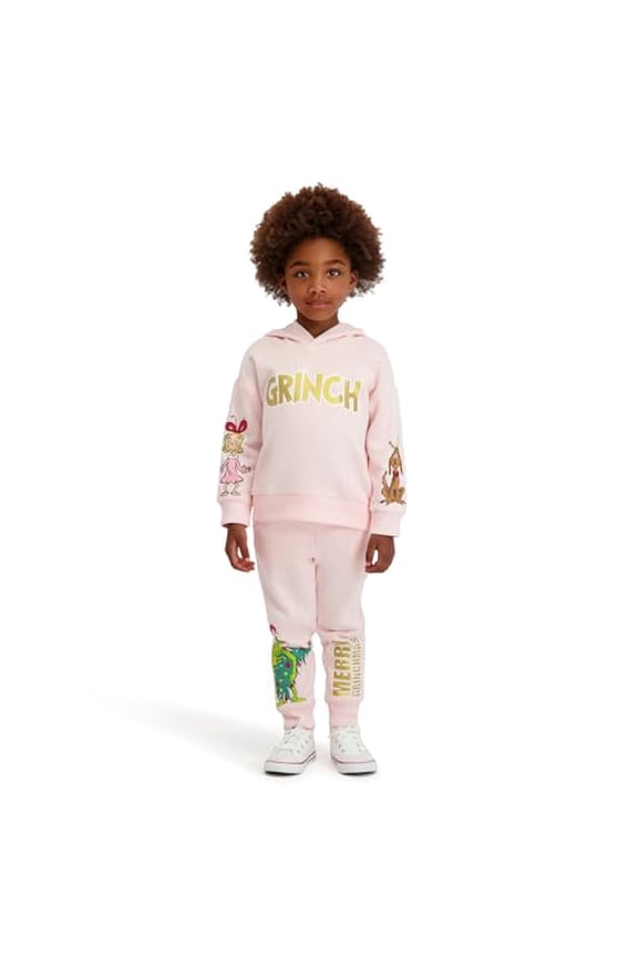 Printed Grinch Hooded Sweatshirt and Jogger Set, Pink, 4T