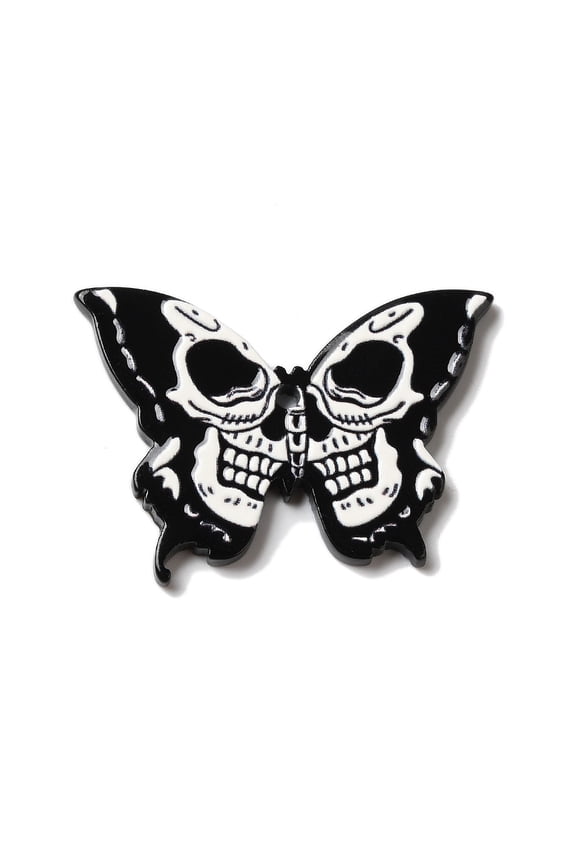 Printed Halloween Themed Acrylic Pendants Skull Black 37x27x3mm Hole: 1.8mm