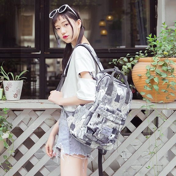 Printed Hand-carrying Female College High School Student Computer Large Capacity Travel Bag,Catgray White Large Version