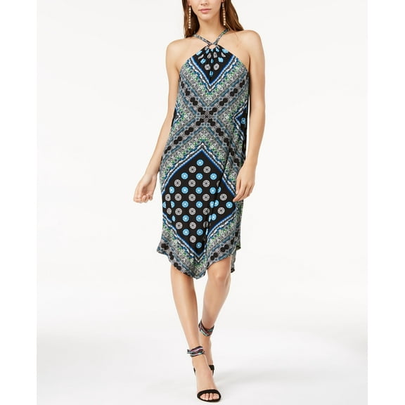 Printed Handkerchief Hem Dress Foulard Blue XL