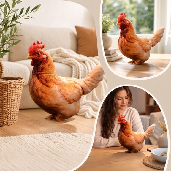 Printed Hen Plush Toy, Realistic Chicken Stuffed Doll With Detailed Farm Style Pattern, Soft Decorative Accent For Kitchen Bedroom And Living Room, Seasonal Display Ornament
