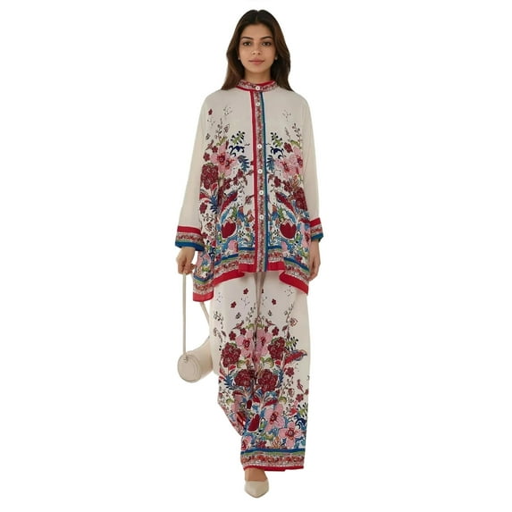 Printed High Waist Kimono-Pants Co-ord Set