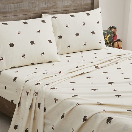 Printed Holiday 4pc Sheet Sets, Easy Care, Soft & Wrinkle-Resistant Bedding, Polar Bears & Reindeers - Queen Bed Size