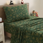 Printed Holiday 4pc Sheet Sets, Easy Care, Soft & Wrinkle-Resistant Bedding, Snowflakes - King Bed Size