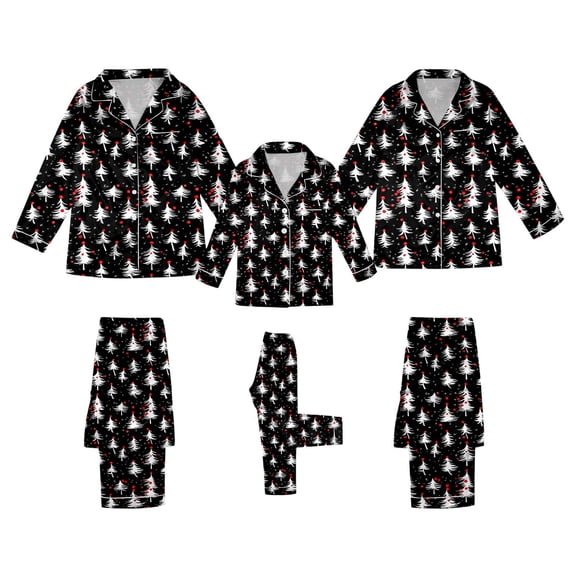 HNMKIU Matching Family Pajamas Sets Long Sleeve Christmas Sleepwear Comfortable Family Holiday Outfits for Home andPhotos Black_008,Kids:3-4 Years