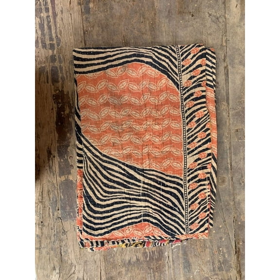 Printed Indian Old Kantha Gudari Stitched Bedspread Cotton Winter Blanket Throw
