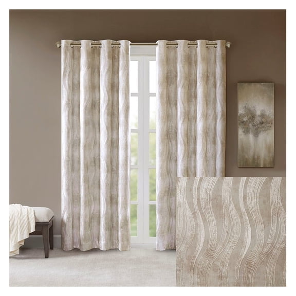 Printed Jacquard Grommet Top Total Blackout Curtain Panel(Only 1 Pc Panel) Multicolor + Polyester