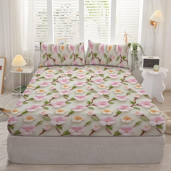 Printed King Size Double Bedsheet With 2 Pillow Covers - 72 X 78 X 10 Inches, Multicolor | 300 Thread Count Cotton Feel Glace Cotton Elastic Fitted Bedsheet