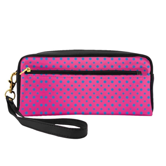 Printed Leather Makeup Bag Dots Blue Spots Pattern Double-Sided Pattern Travel Toiletry Pouch Portable Zipper Organizer Bag