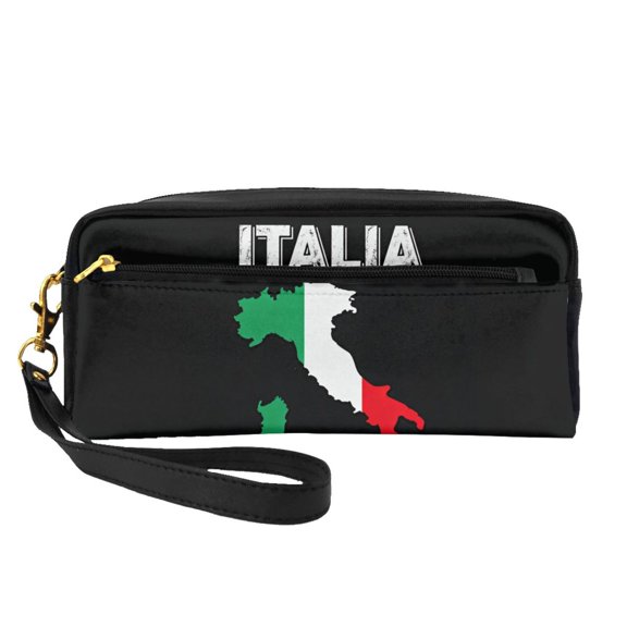 Printed Leather Makeup Bag Italy Map Flag Double-Sided Pattern Travel Toiletry Pouch Portable Zipper Organizer Bag