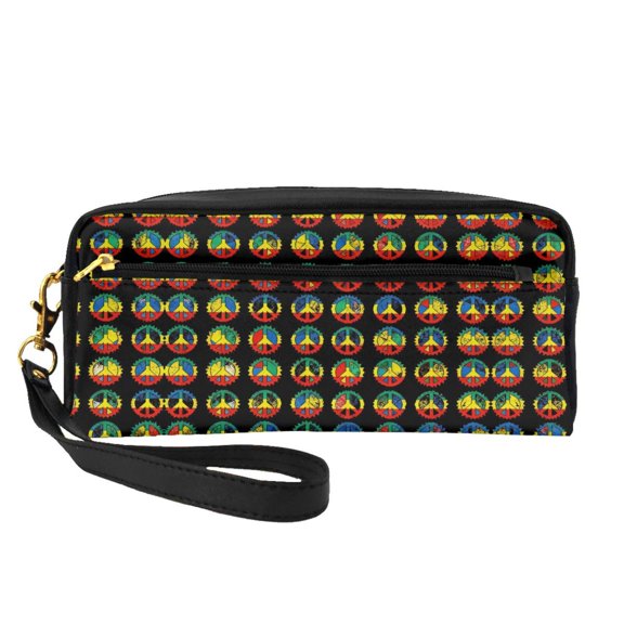 Printed Leather Makeup Bag Peace Power Reggae Double-Sided Pattern Travel Toiletry Pouch Portable Zipper Organizer Bag