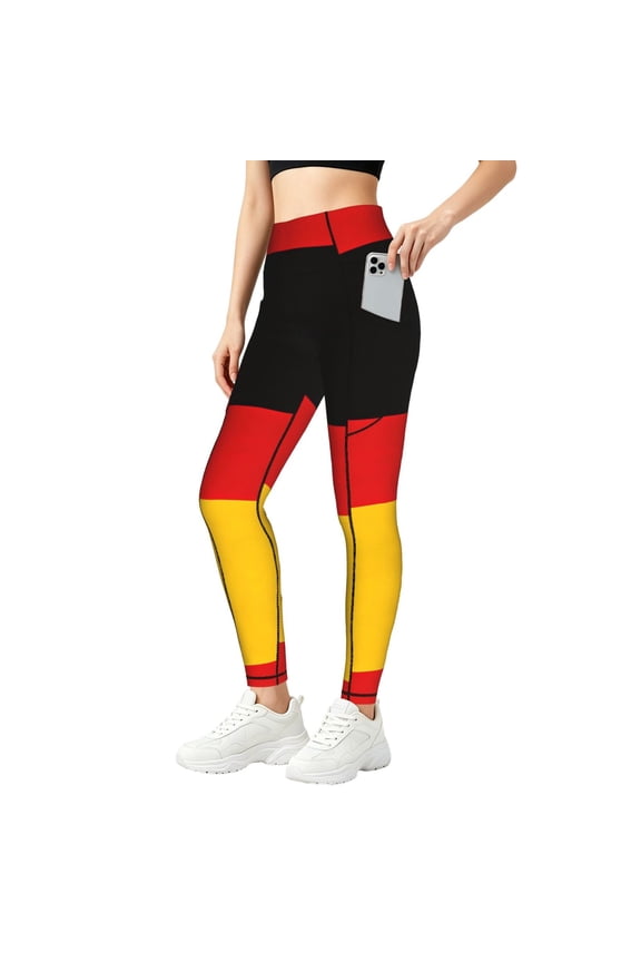 Printed Leggings with Pockets Women German Flag High Waisted Yoga Pants Workout Leggings Large
