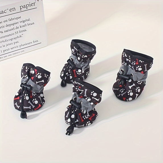 Printed Lightweight Pet Shoes, Soft Composite Fabric Breathable Boots, Outdoor Walking Paw Protector for Dogs and Cats, Black, L