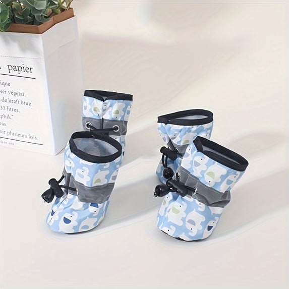 Printed Lightweight Pet Shoes, Soft Composite Fabric Breathable Boots, Outdoor Walking Paw Protector for Dogs and Cats, Blue, XS